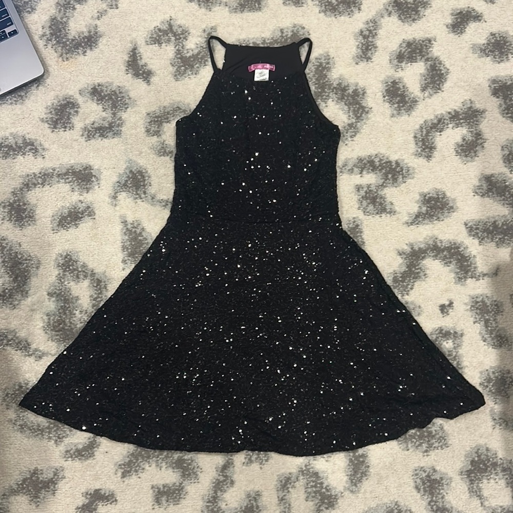Aqua Sparkly Black Dress Size Kids L